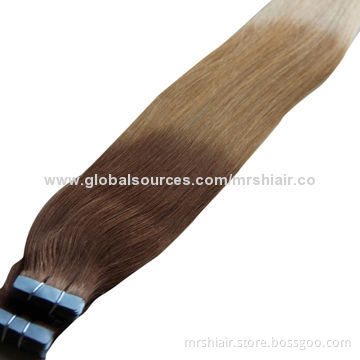 Ombre three color human Remy skin weft tape in extensions